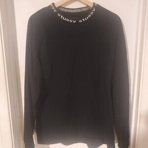 Stussy Black Owen Long Sleeve T-Shirt Logo Collar Men's Size M